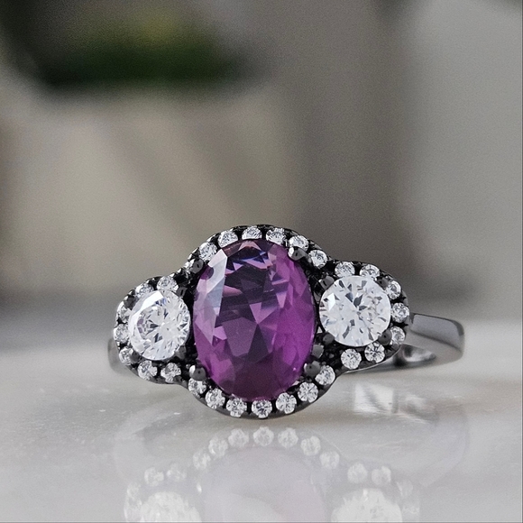 Charmed Aroma Black Gold ring with Purple Gemstone, size 6, 925 Sterling Silver - Picture 5 of 7